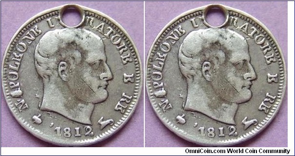 The Napoleonic Kingdom of Italy 5 Soldi M- Milan Mint Mark Holed