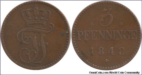 Deutschland-Grand Duchy of Mecklenburg-Schwerin 3 Pfenninge 1848