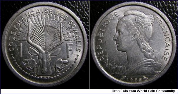 Somalia 1959 1 franc. Nice coin. Weight: 1.29g