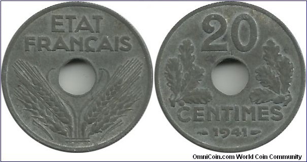 France 20 Centimes 1941 (Zn)