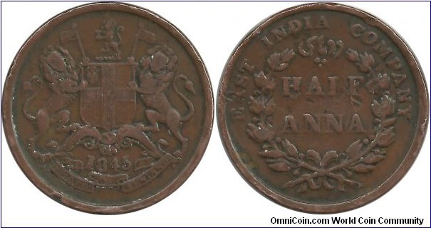 India-East India Company Half Anna 1845