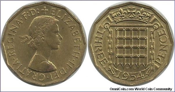 U.Kingdom 3 Pence 1954