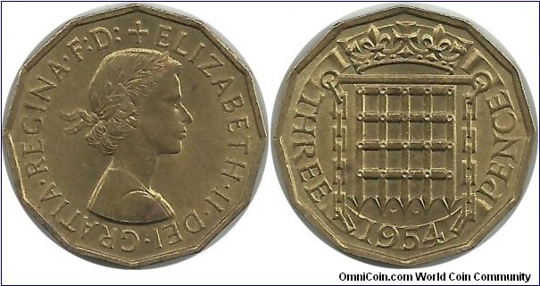 U.Kingdom 3 Pence 1954