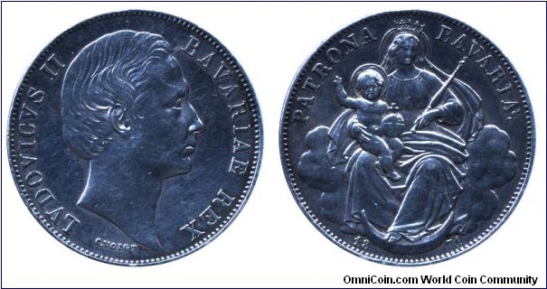 Bavaria, 1 thaler, 1871, Ag, 18.52g, Louis II, King of Bavaria.