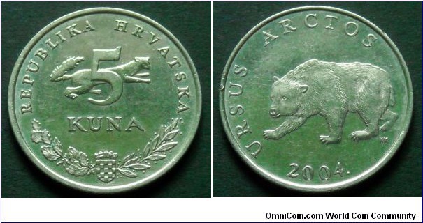 Croatia 5 kuna.
2004, Latin text; Ursus Arctos (Brown Bear)