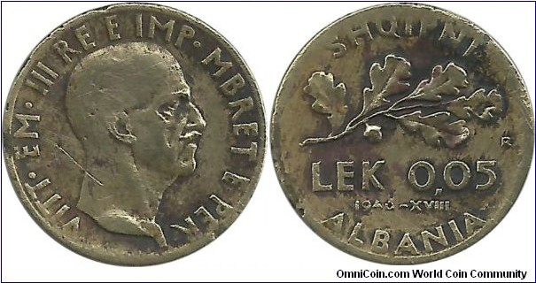 Albania 0,05 Lek 1940R (2. coin)