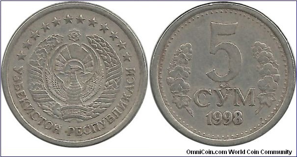Uzbekistan 5 Som 1998 (rare coin from Uzbekistan)
