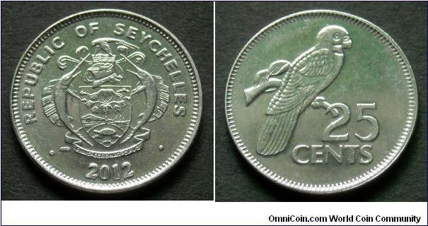 Seychelles 25 cents.
2012, Pretoria Mint 
(South Africa)
