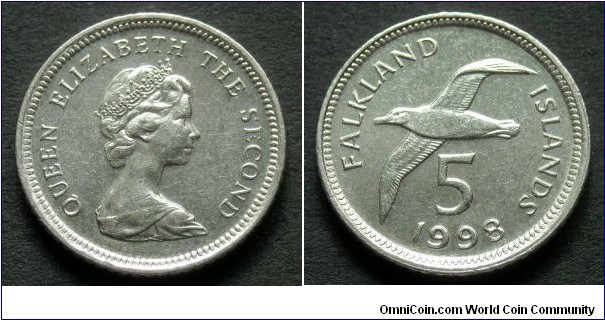 Falkland Islands
5 pence.
1998