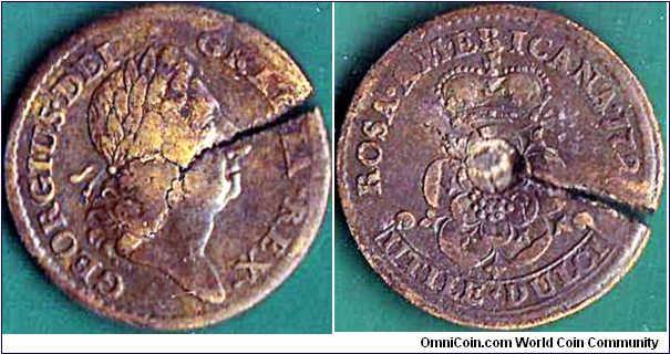 British America 1723 1 Penny.

Cracked planchet.

Rosa Americana.