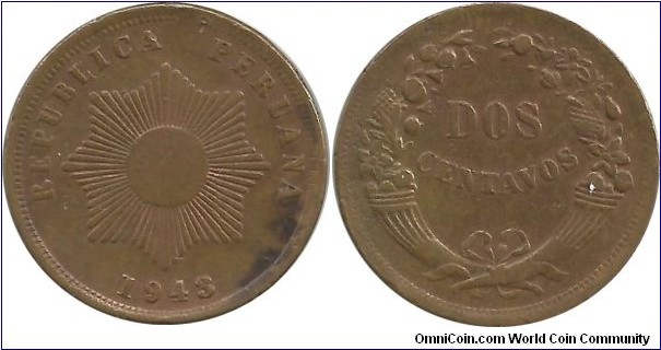 Peru 2 Centavos 1943-thin