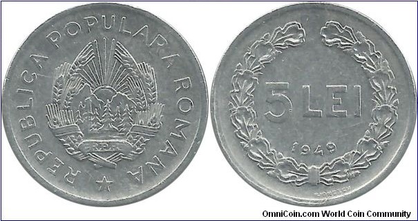 Romania P.R. 5 Lei 1949