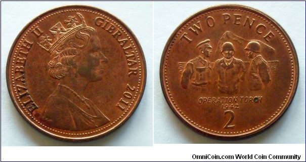 Gibraltar 2 pence.
2011, Operation Torch 1942.