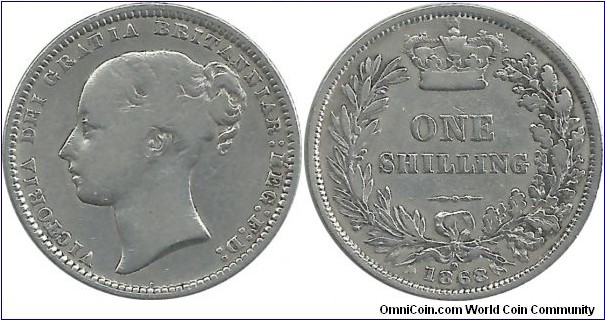 G.Britain 1 Shilling 1868 - Queen Victoria (5.66 g / .925 Ag)