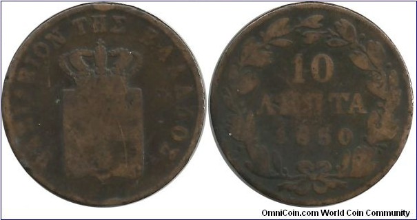 GreeceKingdom 10 Lepta 1850 - King Othon (1832-1862)