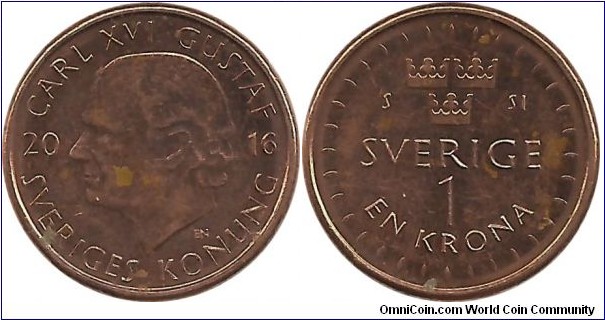 Sweden 1 Krona 2016 -  new serie