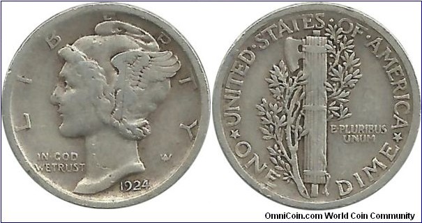 USA 10 Cents 1924 (2.50 g / .900 Ag)