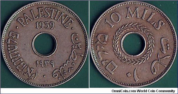 Palestine 1939 10 Mils.