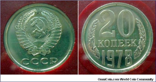 USSR 20 kopek.
1978, Proof-like from mint set. Leningrad mint.