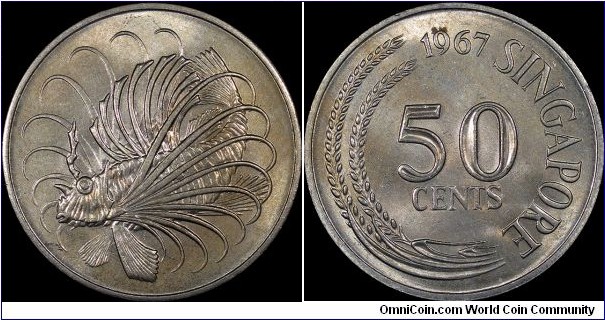 Singapore 1967 50 Cents, KM#5.