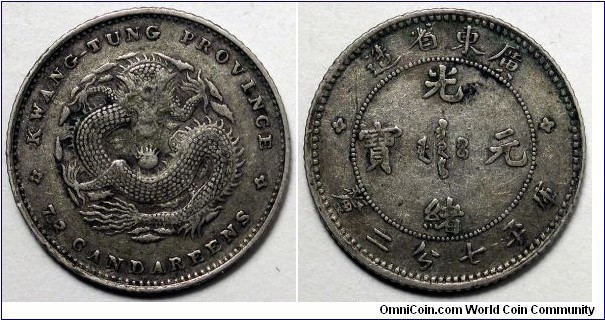 China-Empire, Guangdong Province 1890-1908 7.2 Candareens, .820 Silver, Y#200.