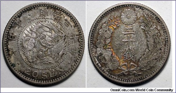 Japan, 1887 (Year 20) 20 Sen, .800 Silver, Y#24