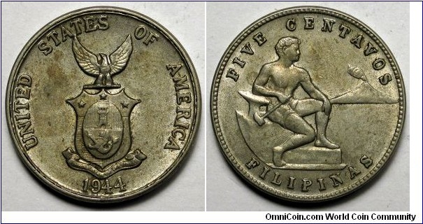Philippines, 1944 5 Centavos, KM#180a.