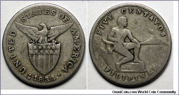 Philippines, 1934-M 5 Centavos, KM#175.