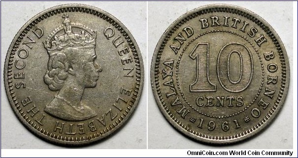 Malaya & Borneo, 1961 10 Cents, KM#2.