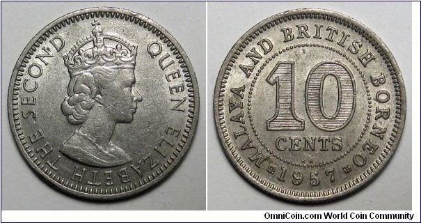 Malaya & Borneo, 1957-H 10 Cents, KM#2.