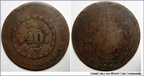 Brazil, 1828-B 40 Reis on 80 Réis of Pedro I, KM#444.2.