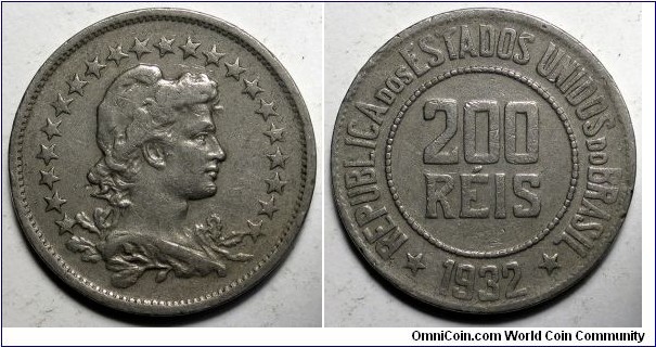 Brazil, 1932 200 Reis, KM#519,