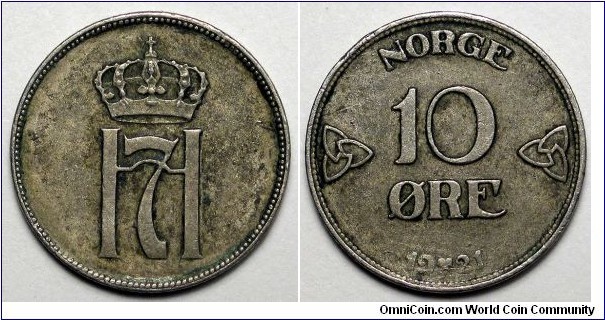 Norway, 1921 10 Ore, KM#378.