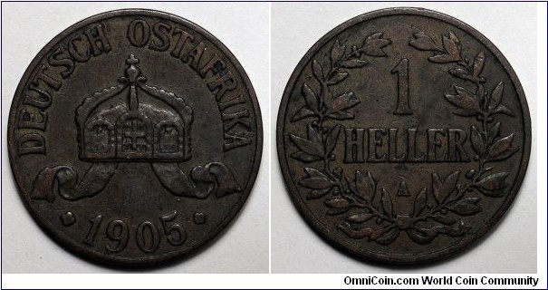 German East Africa, 1905-A 1 Heller, KM#7.