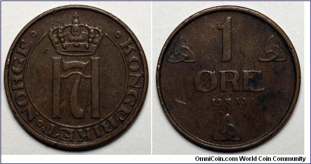 Norway, 1933 1 Ore, KM#367.