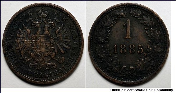 Austria, 1885 1 Kreuzer, KM#2187.