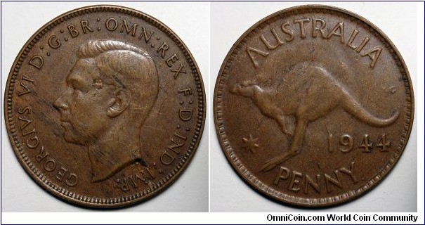 Australia, 1944 1 Penny, KM#36.