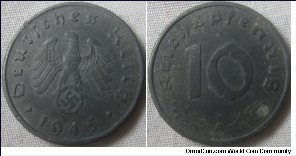 scarce 1945 A 10 Pfennig
