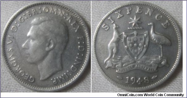 1948 sixpence, Australia, gvf