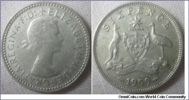 1959 sixpence, VF