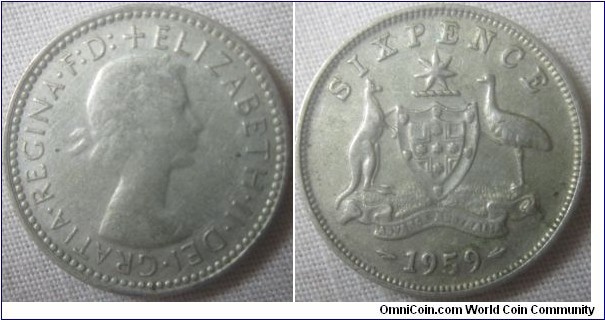 1959 sixpence, VF