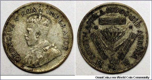 South Africa, 1936 3 Pence, KM#15.2.