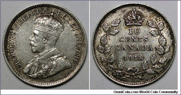 Canada, 1918 10 Cents, KM#23.