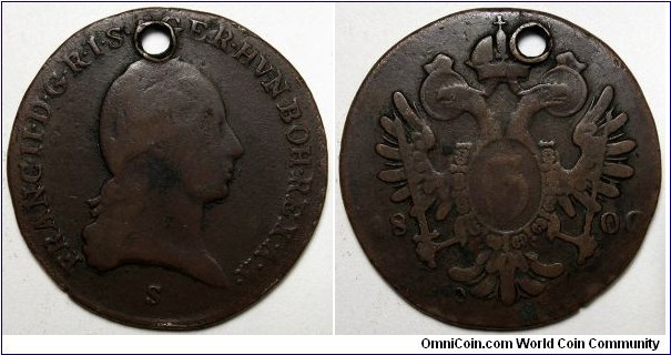 Austria, 1800-S 3 Kreuzer, KM#2115.