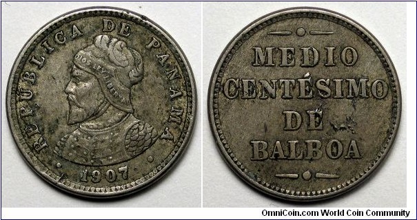 Panama, 1907 1/2 Centesimo, KM#6.