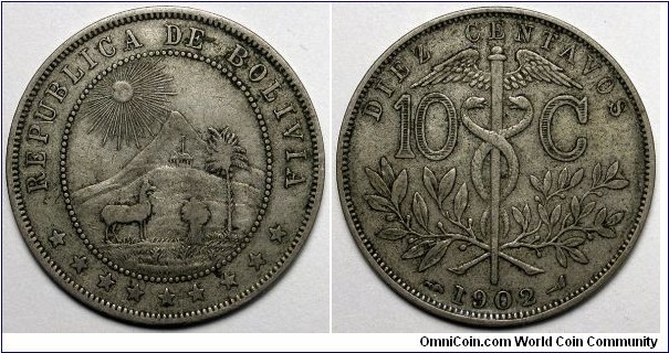 Bolivia, 1902 10 Centavos, KM#174.