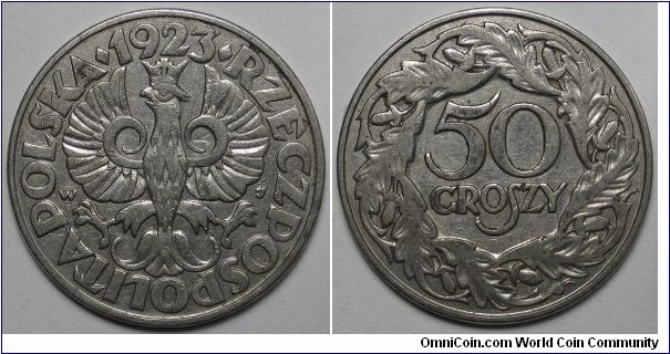 Poland, 1923 50 Groszy, Y#13.