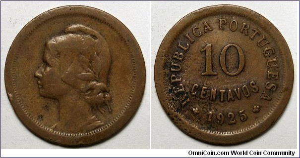 Portugal, 1925 10 Centavos, KM#573.