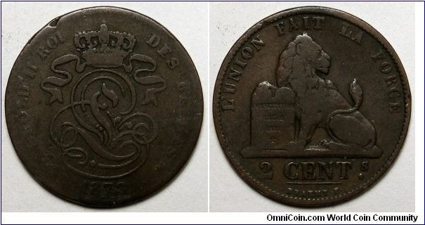 Belgium, 1873 2 Centimes, KM#35.