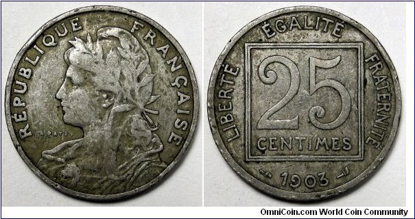 France, 1903 25 Centimes, KM#855.